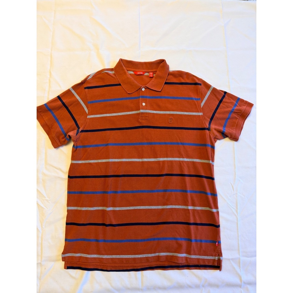 IZOD Mens XL Polo Shirt Burnt Orange Striped Short Sleeve Pique Knit Casual Top